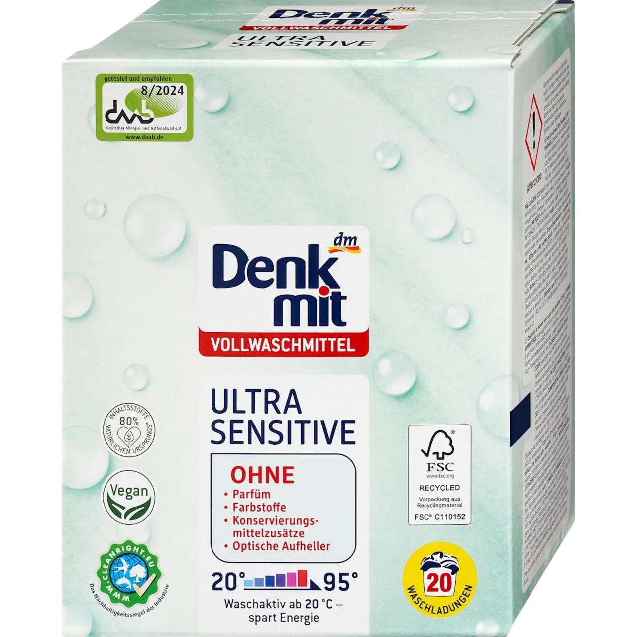 DM Порошок для прання (універсал) Vollwaschmittel Ultra Sensitive 20WA 1.35kg