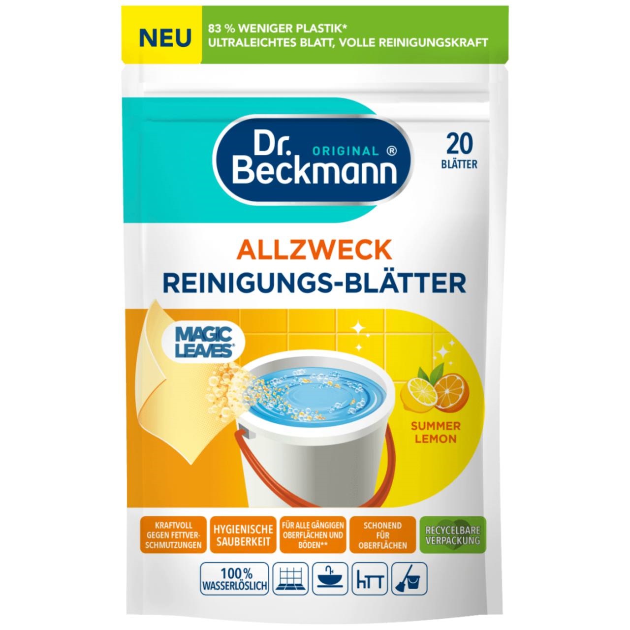 Dr. Beckmann Серветки для миття підлоги Summer Lemon 20 шт. 44g